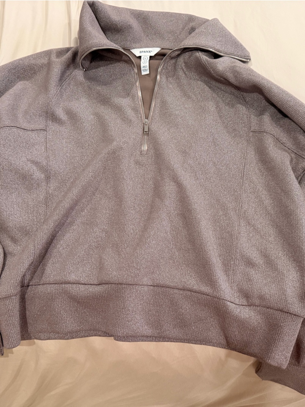 Spanx Air Essentials Taupe Glitter Sweatshirt Scuba Large